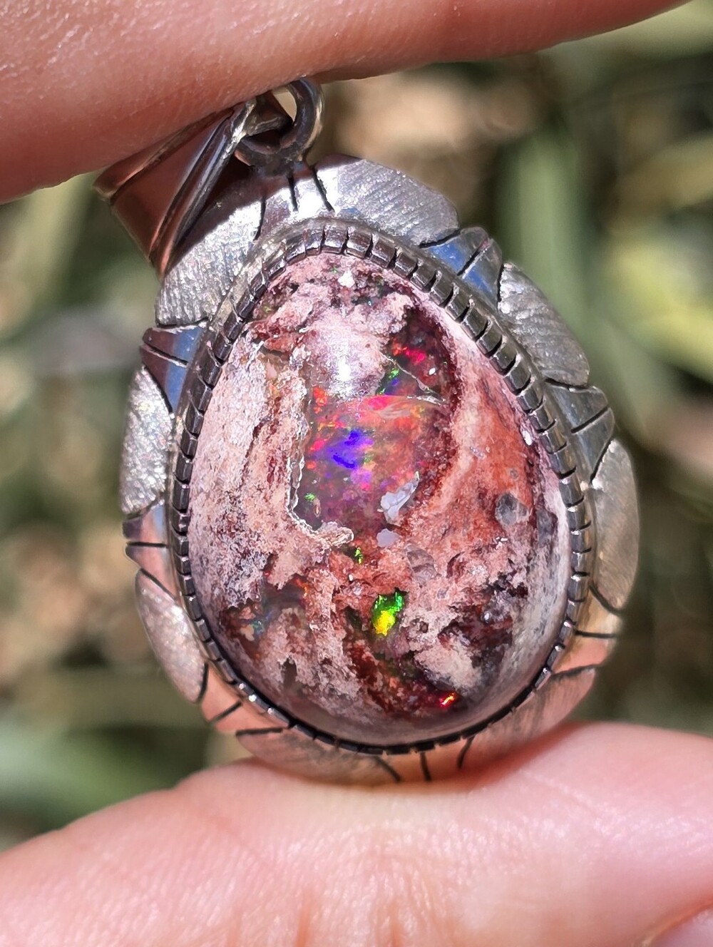 Artisan handcrafted Mexican fire opal cantera opal teardrop brushed 925 sterling